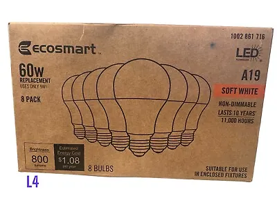 EcoSmart LED Bulb A19 Non-Dimmable 60-Watt Soft White (8 Pack) • $15.50