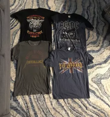 4 Band T-shirt Lot MEDIUM  (Includes; Scorpions AC/DC Metallica & Def Leppard) • $40