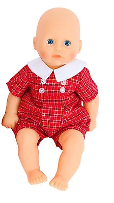 Red Checked Romper Suit By Frilly Lily For Baby Dolls 12-14inch (30-36)cm • £9