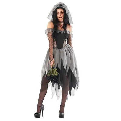 Zombie Bride Dress Womens Ladies Fancy Dress Costume Party Halloween Large • £10