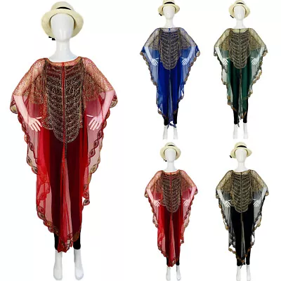 Moroccan Open Cardigan Sequins Abaya Maxi Dress Women Robe Dubai Arab Robes • $31.25