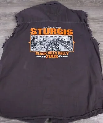 Men's M Brown Cut Off Sleeve Button Shirt 2008 Sturgis Motorcycle Rally USA • $14.95