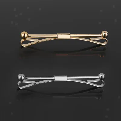 2Pcs Mens Silver Gold Necktie Tie Clip Bar Clasp Cravat Pin Collar Brooch • £6.47