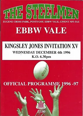 Ebbw Vale v Kingsley Jones International XV 4 Dec 1996 Ebbw Vale RUGBY PROGRAMME • £7.99