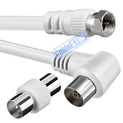 £3.95 • Buy 1m COAX Right Angle TO F TYPE Male Plug TV Satellite Sat Cable + FREE ADAPTER