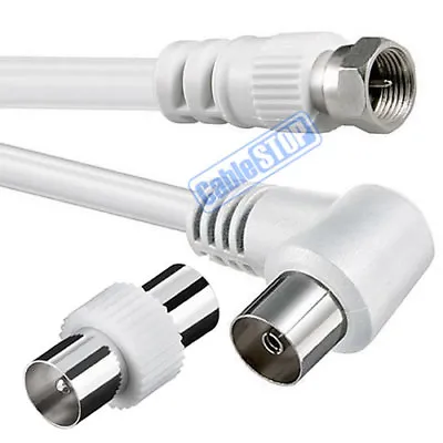 1m COAX Right Angle TO F TYPE Male Plug TV Satellite Sat Cable + FREE ADAPTER • £4.35