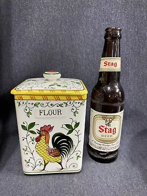 Early Provencial Rooster & Roses Vintage Large Flour Cannister - Ucagco • $50
