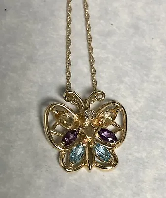 10k Yellow Gold Multi Gem Butterfly Necklace 18  • $129.99