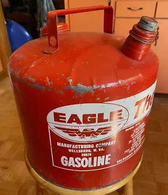 Vintage-Metal Gas Can-Eagle The Gasser-5 U.S. Gallons/18.9 Liters-Red And White • $34.99