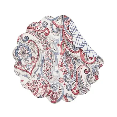 Claiborne Paisley Floral Quilted Reversible Round C&F Placemat Blues Pink Gray • $10.50