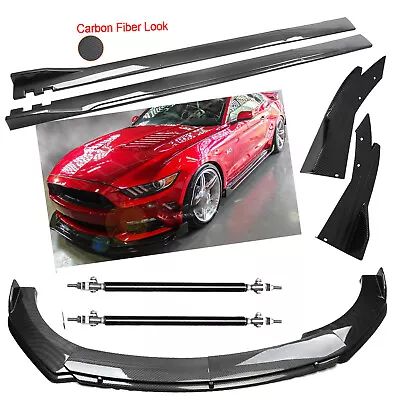 For Ford Mustang Carbon Fiber Front Bumper Lip Body Kit Spoiler Side Skirt • $129.99