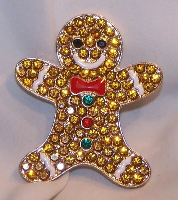 MONET Rhinestone Gingerbread Boy Christmas Pin Brooch-Signed Monet-New • $14.95