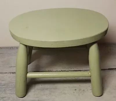 Vintage Green Solid Wood Milk Stool Heavy Duty Sturdy Stool 10 Tx 13 Lx 8 3/8 W • $41.36