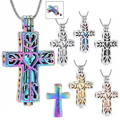 Cross Memorial Urn Pendant Necklace Keepsake Cremation Jewelry For Ashes Holder • $14.88