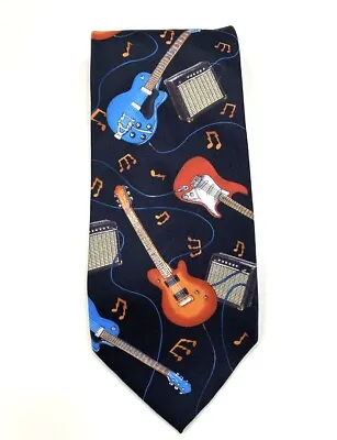 Utopia Electric Guitar Tie Navy Blue Music Amplifier Musical Notes Rock N Roll • $9.99