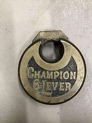 Antique Brass Champion 6-Lever Push Key Pancake Pad Lock Miller No Key • $22.99