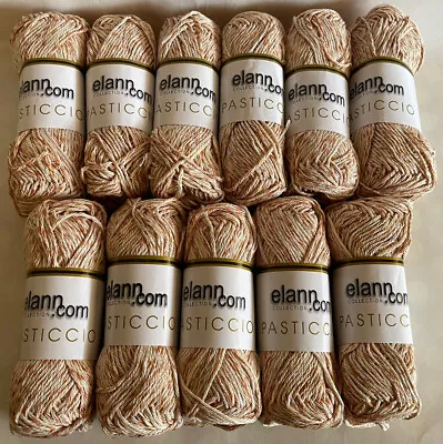 Lot Of 11 Skeins Elann Pasticcio Yarn Mercerized Cotton 01 Brown Cream Orange 🍊 • $34.99