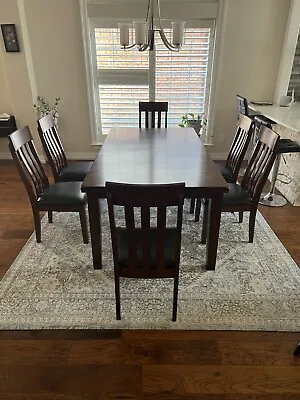 7 Piece Kitchen Dining Set Wood Table & 6 Chairs Black & Cherry Oak • $600