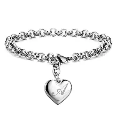 925 Sterling Solid Silver Jewelry A-Z Letter Charm Heart Bracelet For Women • $7.99