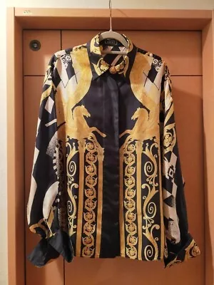 VERSACE Baroque Pattern Size 38 Silk 100% Long Sleeve Shirt Mens Japan Used • $242.79