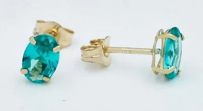 PARAIBA TOURMALINE 1.24 Cts STUD EARRINGS 14k SOLID GOLD - NWT • £0.80