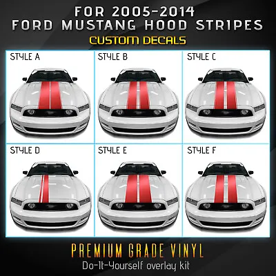 For 2005-2014 Ford Mustang Hood Rally Stripes Graphic Decal Satin Metallic Vinyl • $19.95