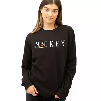 Official Disney Ladies Mickey Mouse Multi Title Embroidered Sweatshirt Blk S-XL • £19.99