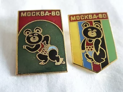 Vintage 1980 Moscow Olympics Mockba Misha Bear Pinback Pins Lot Of 2 • $8.99