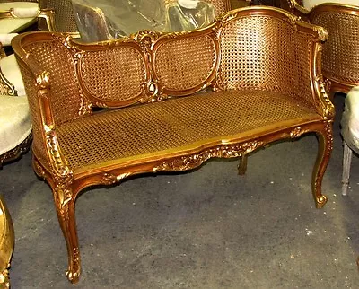 Ornate French Louis XV Caned Cane Corbeille Settee Canapé • $2500