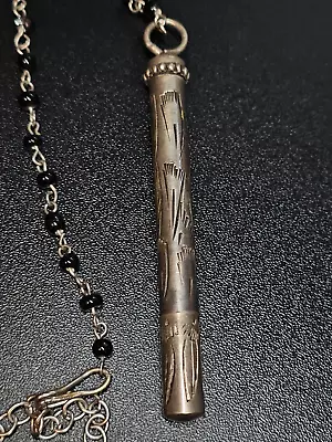 Vtg Ink Pen Silvertone Pendant On Beaded Chain Necklace • $48