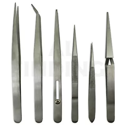 Tweezers Set 6 Stainless Steel Non Magnetic Watch Jewellery Craft Tools • £4.08