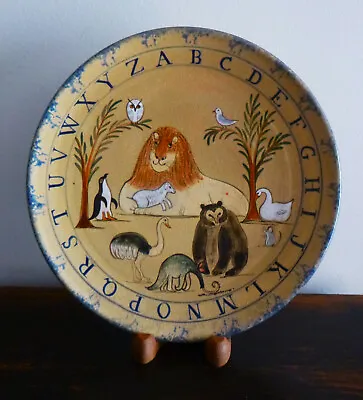 Hand Painted Folk Art Stoneware Plate~nancy Anderson 9/10/91~lion & Lamb~animals • £23.14