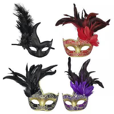 Lady Feather Masquerade Face Cover Half Mask Halloween Fancy Dress Party Costume • $14