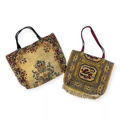 2 Vintage Boho Carpet Purse Shoulder Bags Need Work Project • $45