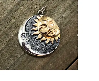 CRESCENT MOON GOLD SUN Pendant Charm GERMAN Silver 18  Necklace Men Women Gift • $19.96