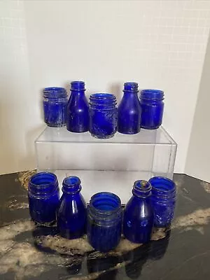 U Lot Of 10 Vintage Cobalt Blue Bottles 2.5” - 3” Tall • $19.99