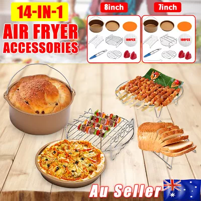 14PC 7/8  Air Fryer Accessories BBQ Frying Cage Dish Baking Rack Pizza Tray Pan • $33.95