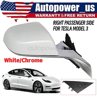 White Right Passenger Mirror For Tesla Model 3 2017 2018 2019 2020 Heated Memory • $139.89