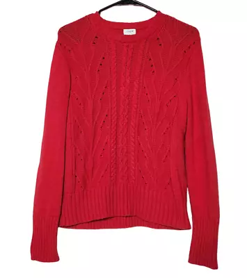 J. Crew Womens L Crewneck Cable Knit Sweater Pullover Wool Blend Red • $19.99