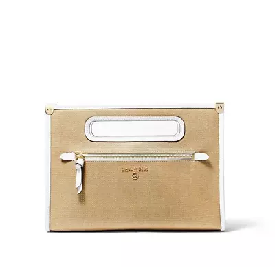 MICHAEL KORS Jane Large Cotton Canvas Clutch Optic White • $138.60