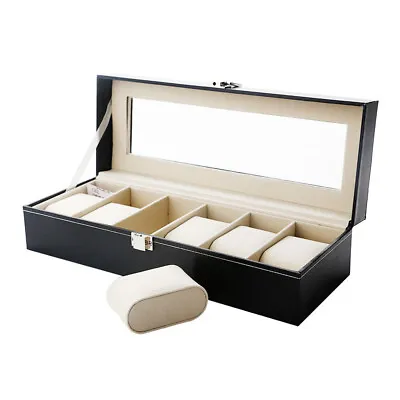 Mens 6 Grids PU Leather Watch Display CaseCollection Storage Holder Box • £9.48