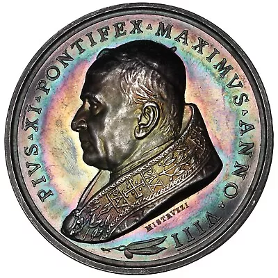 ITALY Vatican Pope Pius XI 1929 Silver Medal / Lateran Treaty Rainbow Toning • $365