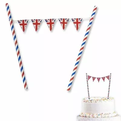 UNION JACK CAKE BUNTING TOPPER  King Charles Coronation Party Decor Picks 3016 • £4.17