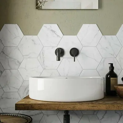 £10 • Buy White Hexagon Marble Porcelain Tiles Matt Wall Floor Kitchen Bathroom Tiles
