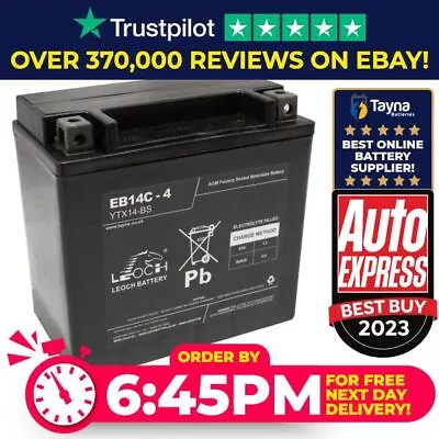 YTX14-BS Leoch Powerstart AGM Motorcycle Battery LT14-4 • £41.41