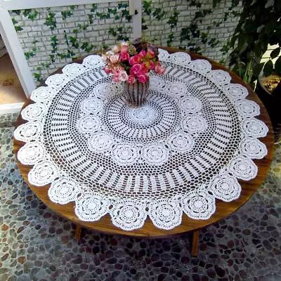 White Cotton Handmade Crochet Lace Tablecloth Doilies Table OverlayRound35 ... • $45.12