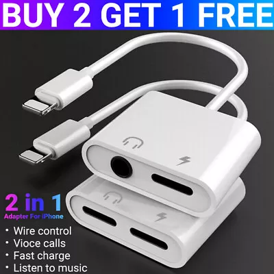2 In 1 Dual Adapter 3.5mm Headphone & Charger For IPhone 8 PLUS X XS XR 11 12 13 • $4.99