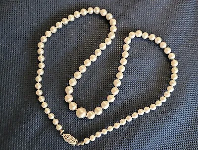 Vintage 14k White Gold Large Clasp Off-white Akoya Saltwater Pearl Necklace -20  • $219.99