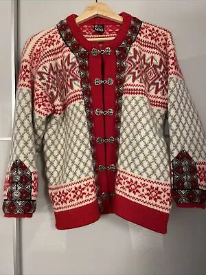 Dale Of Norway Nordic Scandi Wool Knit Cardigan Jacket Brey White Red Metal M • £34.99
