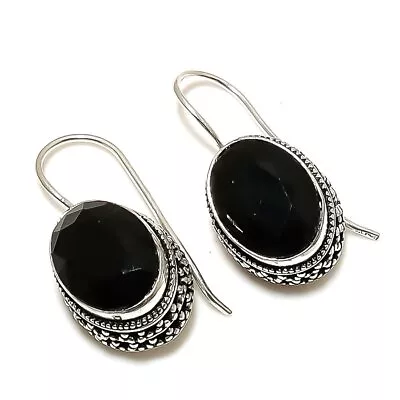 Vintage Black Spinel Gemstone Handmade 925 Sterling Silver Jewelry Earring 1.18  • $6.38